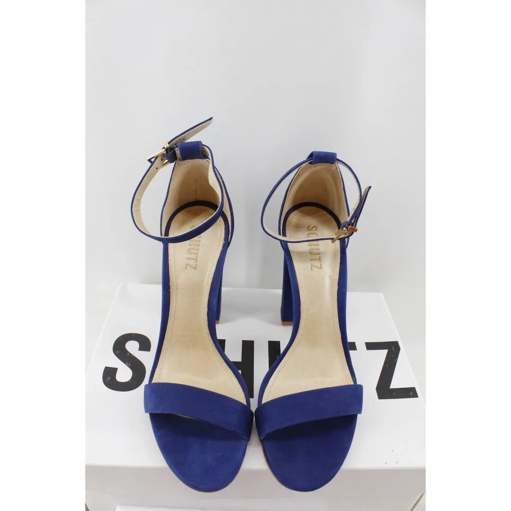 SCHUTZ Enida Slingback Suede High Heel Sandals- Dress Blue, US 8 B‎